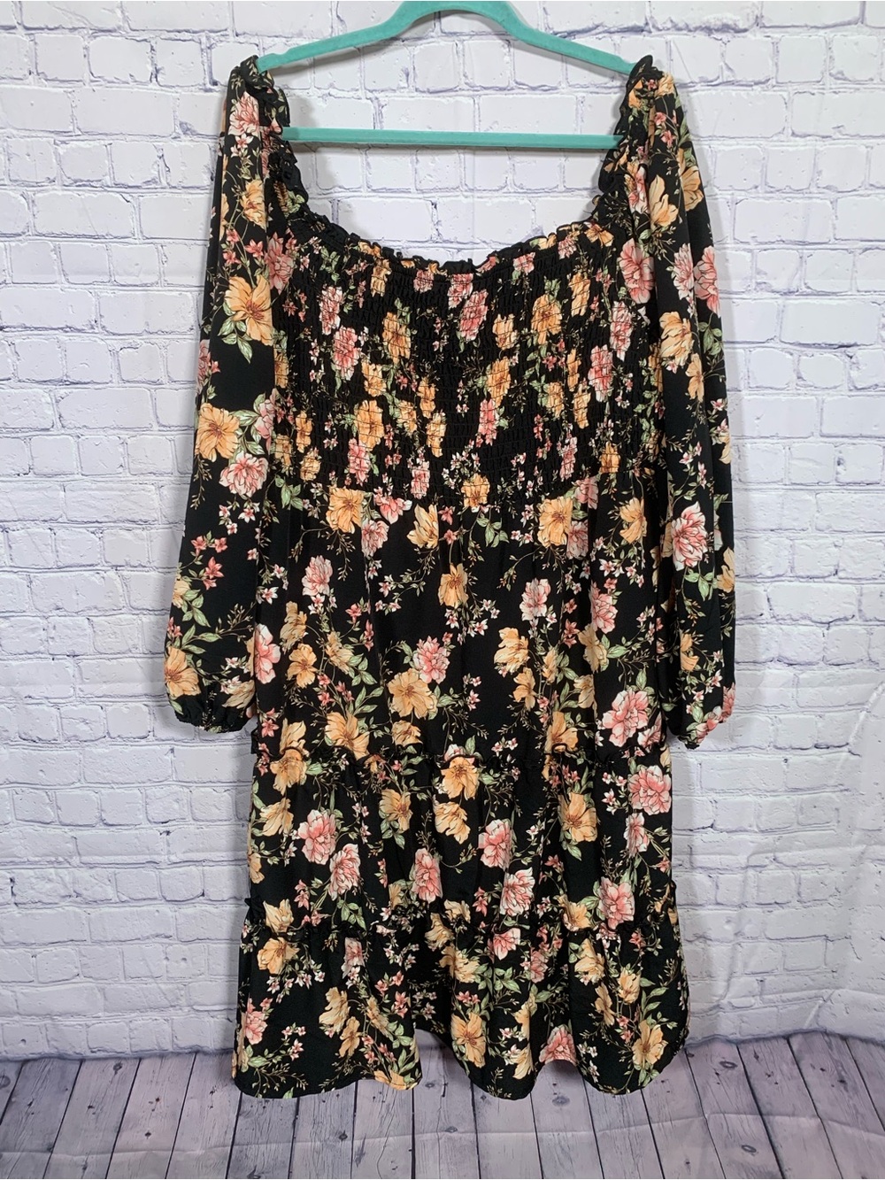 As U Wish Womens Smocked Off the Shoulder Floral Dress Size 3X Dark Color Fairy